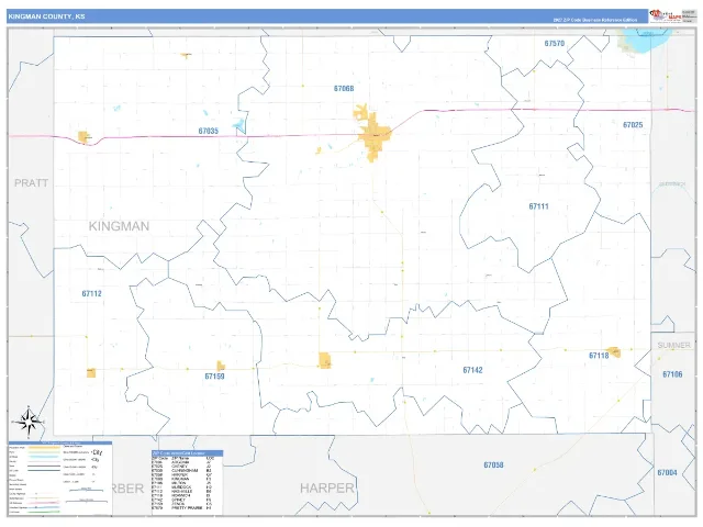 Kingman County, KS ZIP Code Wall Map, Business Reference style