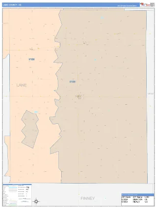 Lane County, KS ColorCast style ZIP Code wall map