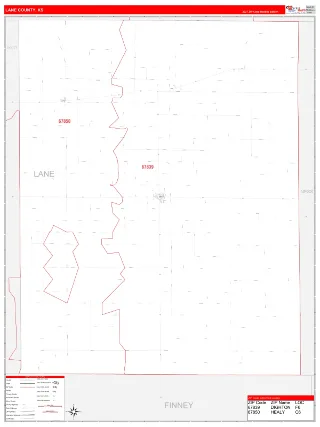 Lane County, KS RedLine style ZIP Code wall map