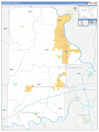 Leavenworth County, KS Business Reference style ZIP Code wall map