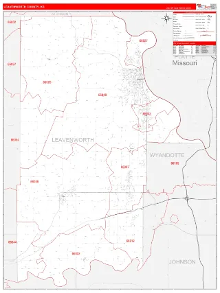 Leavenworth County, KS RedLine style ZIP Code wall map