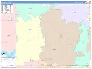 Lincoln County, KS ColorCast style ZIP Code wall map