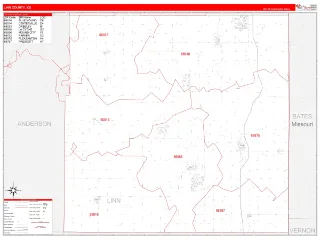 Linn County, KS RedLine style ZIP Code wall map