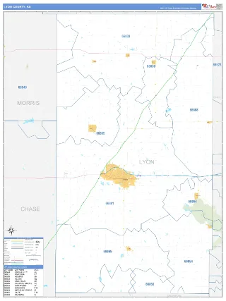 Lyon County, KS Business Reference style ZIP Code wall map