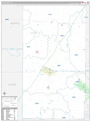 Lyon County, KS Classic style ZIP Code wall map