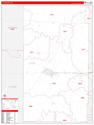 Lyon County, KS RedLine style ZIP Code wall map