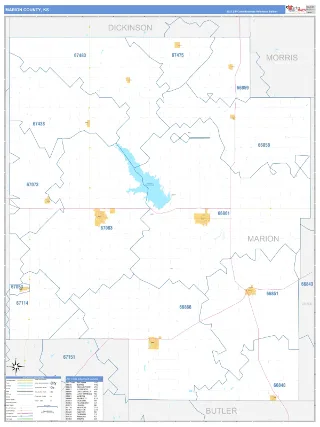 Marion County, KS Business Reference style ZIP Code wall map