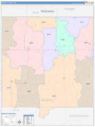 Marshall County, KS ColorCast style ZIP Code wall map