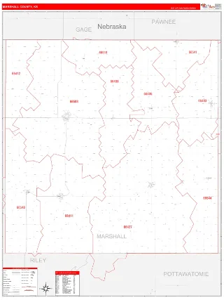 Marshall County, KS RedLine style ZIP Code wall map