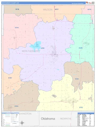 Montgomery County, KS ColorCast style ZIP Code wall map