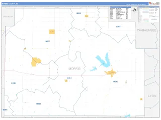 Morris County, KS Business Reference style ZIP Code wall map