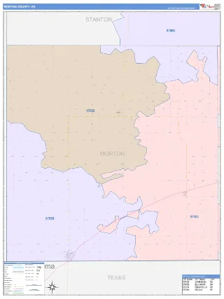 Morton County, KS ColorCast style ZIP Code wall map