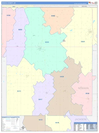 Nemaha County, KS ColorCast style ZIP Code wall map