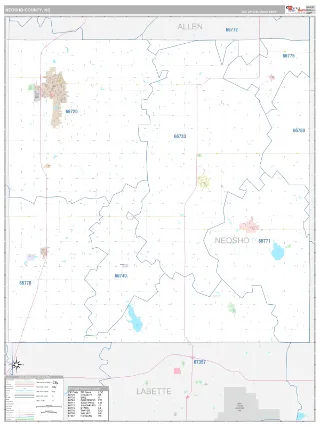 Neosho County, KS Classic style ZIP Code wall map