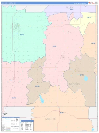 Neosho County, KS ColorCast style ZIP Code wall map