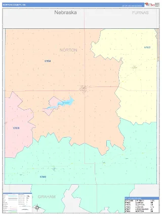 Norton County, KS ColorCast style ZIP Code wall map