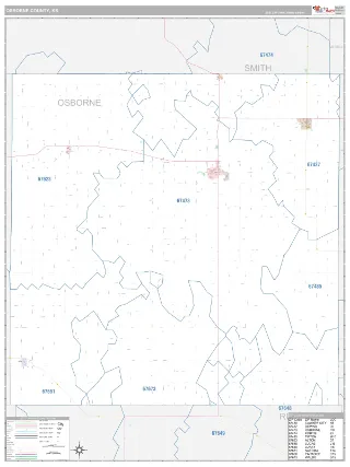 Osborne County, KS Classic style ZIP Code wall map