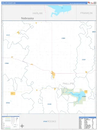 Phillips County, KS Business Reference style ZIP Code wall map