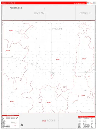 Phillips County, KS RedLine style ZIP Code wall map