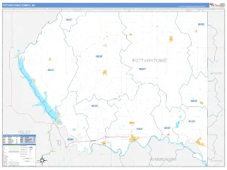 Pottawatomie County, KS Business Reference style ZIP Code wall map