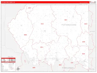 Pottawatomie County, KS RedLine style ZIP Code wall map