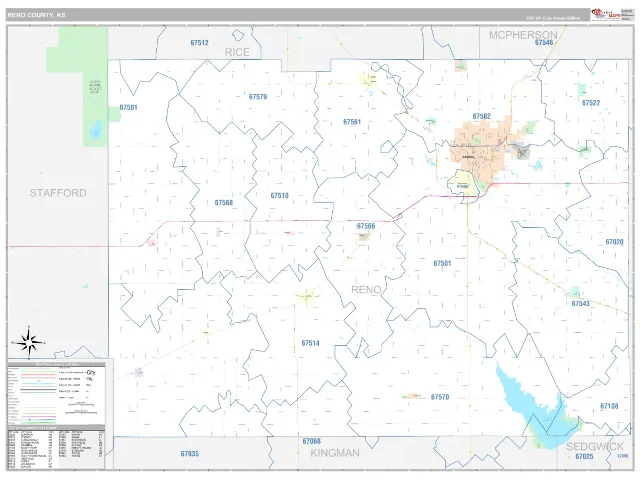 Reno County, KS ZIP Code Wall Map, Classic style