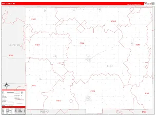 Rice County, KS RedLine style ZIP Code wall map