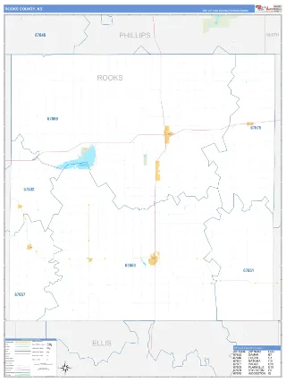 Rooks County, KS Business Reference style ZIP Code wall map
