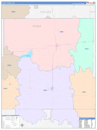 Rooks County, KS ColorCast style ZIP Code wall map