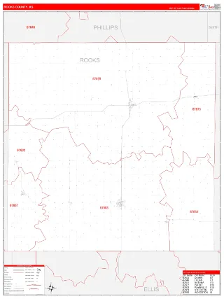 Rooks County, KS RedLine style ZIP Code wall map