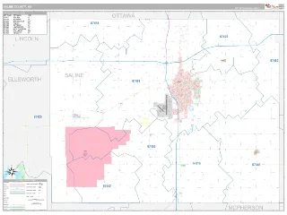 Saline County, KS Classic style ZIP Code wall map