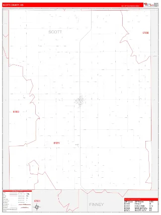 Scott County, KS RedLine style ZIP Code wall map