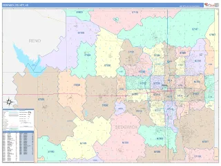 Sedgwick County, KS ColorCast style ZIP Code wall map