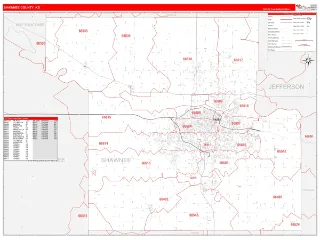 Shawnee County, KS RedLine style ZIP Code wall map