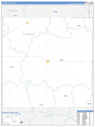 Sheridan County, KS Business Reference style ZIP Code wall map