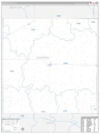 Sheridan County, KS Classic style ZIP Code wall map
