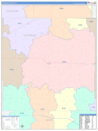Sheridan County, KS ColorCast style ZIP Code wall map