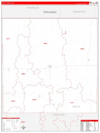 Smith County, KS RedLine style ZIP Code wall map