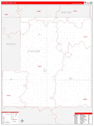Stafford County, KS RedLine style ZIP Code wall map