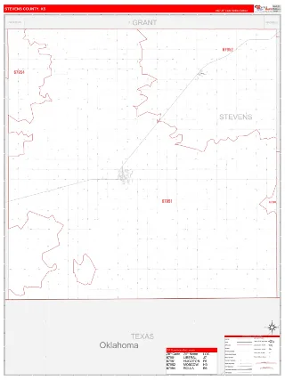 Stevens County, KS RedLine style ZIP Code wall map