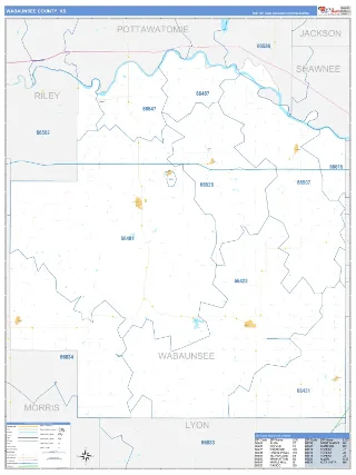 Wabaunsee County, KS Business Reference style ZIP Code wall map