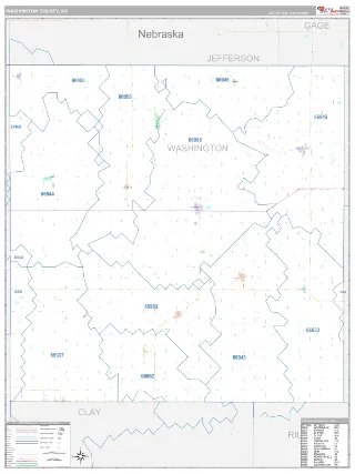 Washington County, KS Classic style ZIP Code wall map