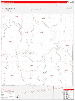 Washington County, KS RedLine style ZIP Code wall map