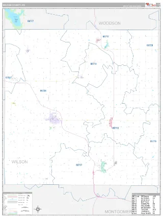 Wilson County, KS Classic style ZIP Code wall map