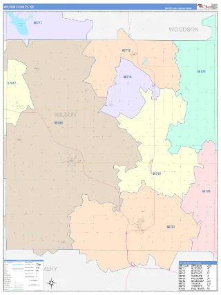 Wilson County, KS ColorCast style ZIP Code wall map