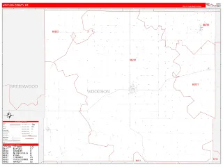 Woodson County, KS RedLine style ZIP Code wall map