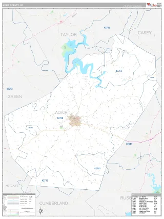Adair County, KY Classic style ZIP Code wall map