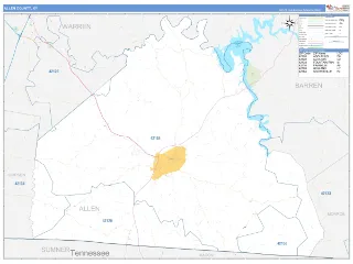 Allen County, KY Business Reference style ZIP Code wall map