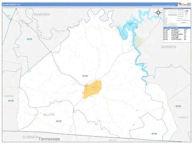 Allen County, KY ZIP Code Wall Map, Business Reference style