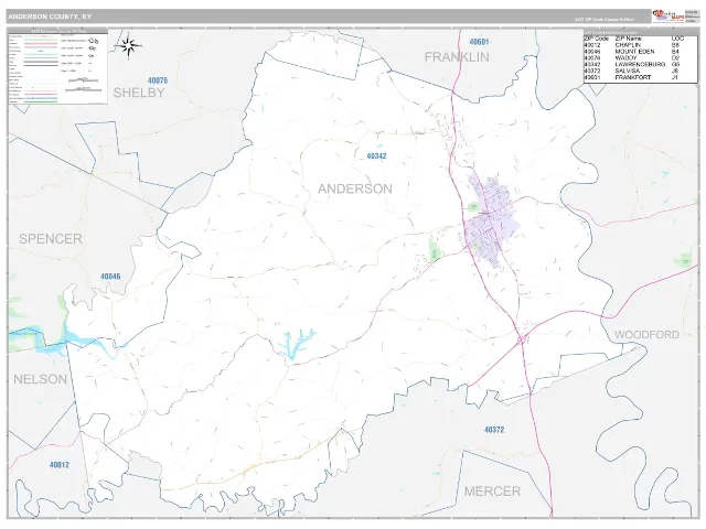 Anderson County, KY ZIP Code Wall Map, Classic style